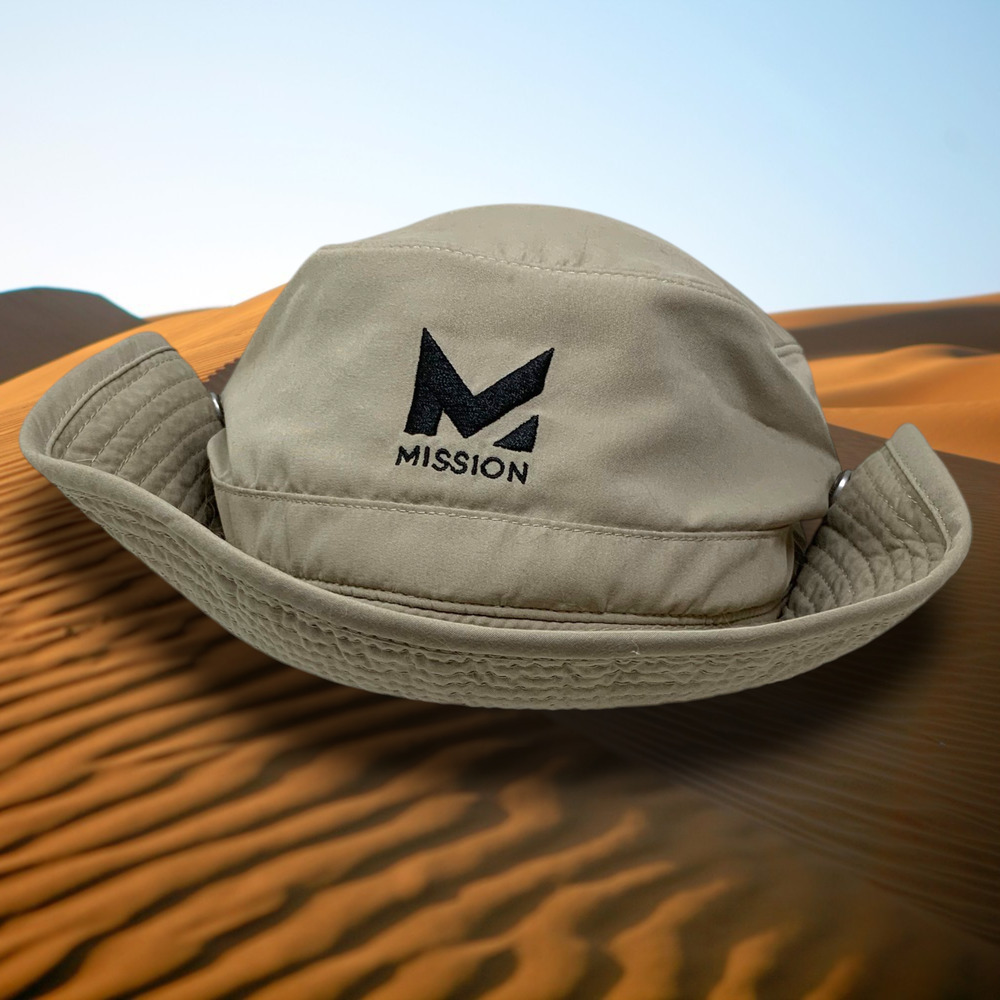 NEW Mission Cooling Boonie Hat Khaki UPF 50 Wide Brim Sun Hat Chin Strap OS NWT